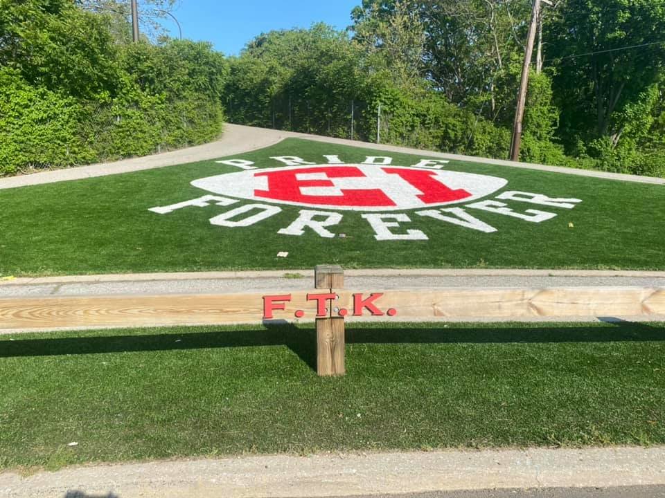The walkway connecting Spur Drive South to South Drive North in East Islip was adorned with the East Islip district’s logo during the pandemic, in part due to donations from the For The Kids Foundation.